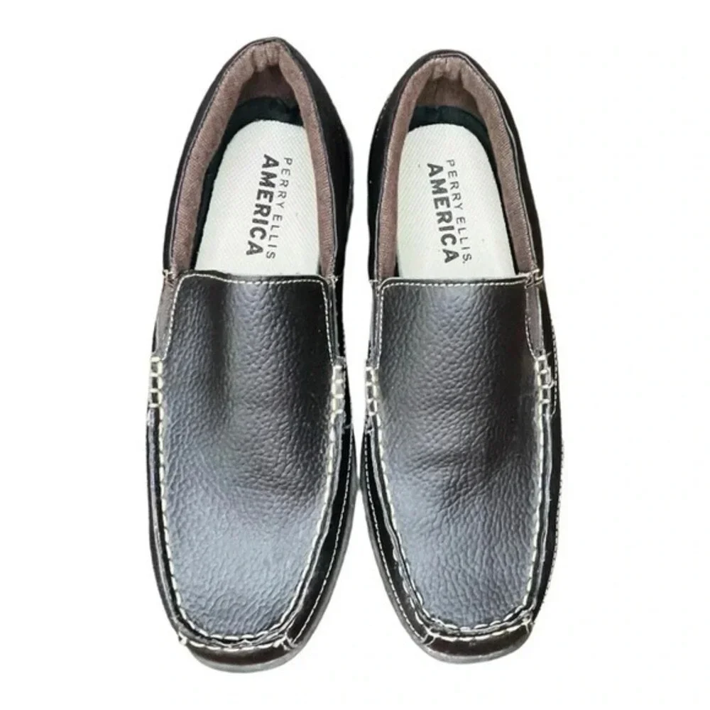 Perry Ellis America Soho Loafers Mens 8.5 Brown Leather Slip On U11F079A-16 Mocs